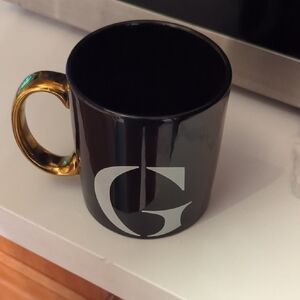 Indigo Black Mug with Gold Handle and Letter G